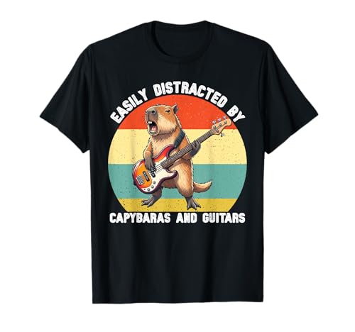 Leicht abgelenkt von Capybaras und Gitarren Grafik Kinder Jungen T-Shirt von Cute Capybara Guitar Tees for Girls Boys Women