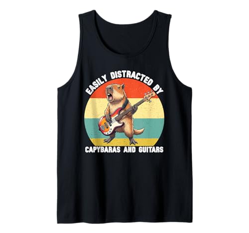Leicht abgelenkt von Capybaras und Gitarren Grafik Kinder Jungen Tank Top von Cute Capybara Guitar Tees for Girls Boys Women