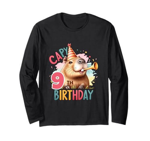Capybara Geburtstagsparty-Dekoration für Kinder Langarmshirt Capybara Geburtstagsparty-Dekoration für Kinder Langarmshirt von Cute Capybara Lover Kids Birthday Apparel Age 1-12