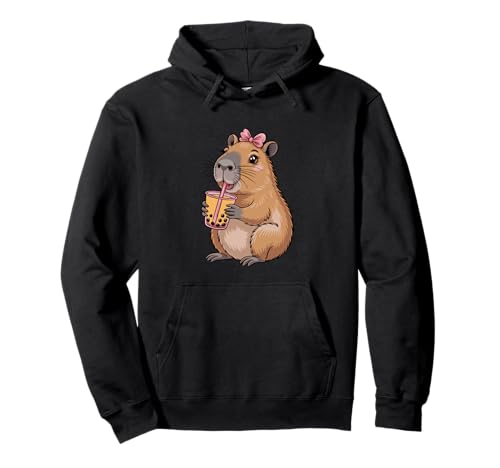 Süße Capybara Kawaii Anime-Mädchen, die Bubble Tea Trinken Pullover Hoodie von Cute Capybara Nature