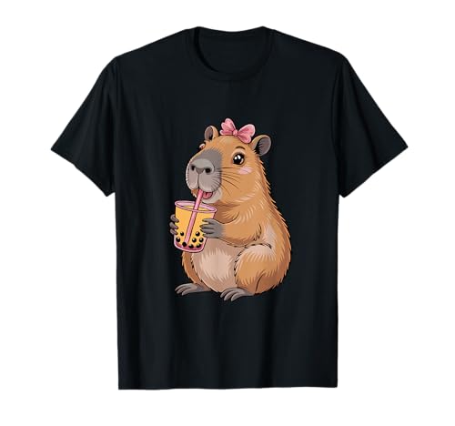 Süße Capybara Kawaii Anime-Mädchen, die Bubble Tea Trinken T-Shirt Süße Capybara Kawaii Anime-Mädchen, die Bubble Tea Trinken T-Shirt von Cute Capybara Nature