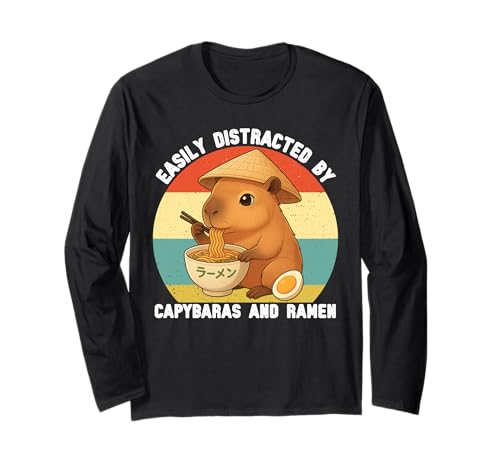 Leicht abgelenkt von Capybaras und Ramen Graphic Kids Teens Langarmshirt von Cute Capybara Ramen Tees for Girls Boys Women