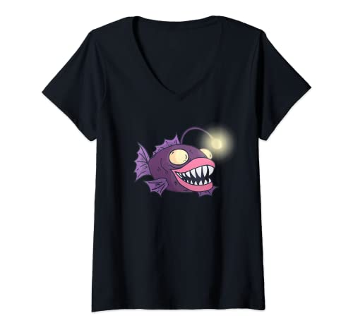 Damen Meerestier Tiefsee Anglerfisch Laterne T-Shirt mit V-Ausschnitt Damen Meerestier Tiefsee Anglerfisch Laterne T-Shirt mit V-Ausschnitt von Cute Cartoon Animal Fish Lover Apparel