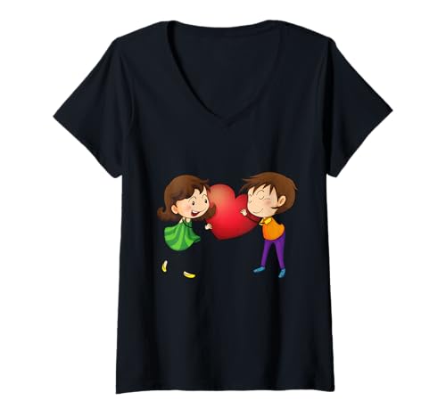 Damen Niedliches Cartoon-Paar mit Herz, lustiges Unisex-T-Shirt T-Shirt mit V-Ausschnitt Damen Niedliches Cartoon-Paar mit Herz, lustiges Unisex-T-Shirt T-Shirt mit V-Ausschnitt von Cute Cartoon Couple Heart Funny Unisex Design Tee
