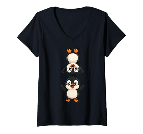 Damen Lustiger Pinguin-Kopfständer, niedliche Cartoon-Freunde T-Shirt mit V-Ausschnitt Damen Lustiger Pinguin-Kopfständer, niedliche Cartoon-Freunde T-Shirt mit V-Ausschnitt von Cute Cartoon Penguins Fun Friends Design