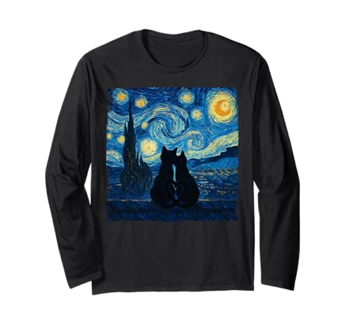 Niedliches Katzenpaar Der Sternenhimmel Katzen Liebhaber Männer Frauen Langarmshirt von Cute Cat Couple The Starry Night Sky Cats lover