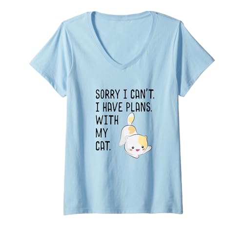 Damen Entschuldigung, ich kann Keine Pläne mit meiner Katze Kitten Kitty Kawaii haben T-Shirt mit V-Ausschnitt Damen Entschuldigung, ich kann Keine Pläne mit meiner Katze Kitten Kitty Kawaii haben T-Shirt mit V-Ausschnitt von Cute Cat Dad Mom Apparel for Men Women by Jess