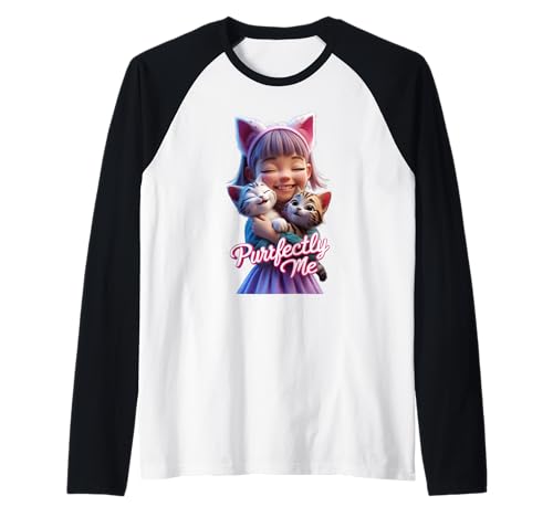 Niedliches Katzenmädchen, lustiges Unisex-Design für Männer und Frauen Raglan von Cute Cat Girl Funny Unisex Design Men Women Tee