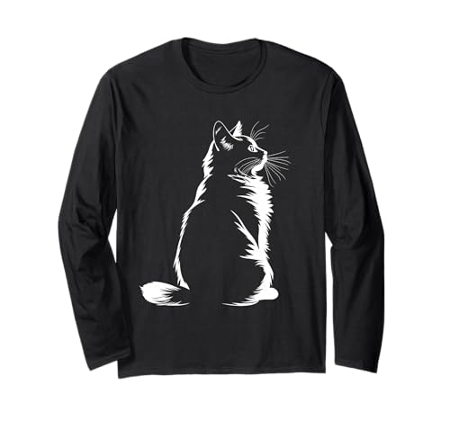 Katzenliebhaber Kätzchen Illustration Katze Frauen Mama Minimalistische Kunst Langarmshirt von Cute Cat Illustration Minimalist Art