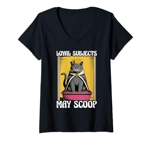 Damen Funny Cat Loyal Subjects May Scoop Katzentoilette Katze T-Shirt mit V-Ausschnitt von Cute Cat Lover Designs