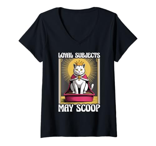 Damen Funny Cat Loyal Subjects May Scoop Katzentoilette Katze T-Shirt mit V-Ausschnitt von Cute Cat Lover Designs