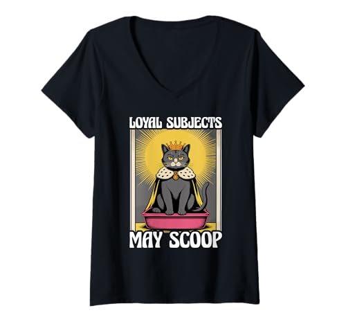 Damen Funny Cat Loyal Subjects May Scoop Katzentoilette Katze T-Shirt mit V-Ausschnitt von Cute Cat Lover Designs