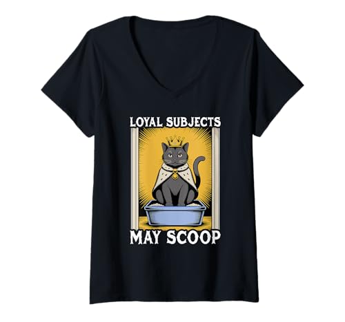 Damen Funny Cat Loyal Subjects May Scoop Katzentoilette Katze T-Shirt mit V-Ausschnitt von Cute Cat Lover Designs