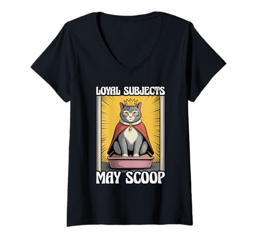 Damen Funny Cat Loyal Subjects May Scoop Katzentoilette Katze T-Shirt mit V-Ausschnitt von Cute Cat Lover Designs