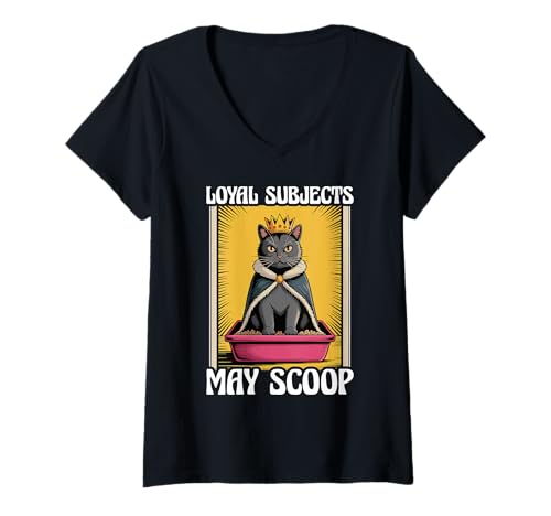 Damen Funny Cat Loyal Subjects May Scoop Katzentoilette Katze T-Shirt mit V-Ausschnitt von Cute Cat Lover Designs
