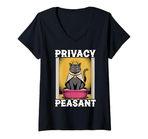 Damen Funny Cat Sichtschutz Bauer Katzentoilette Katze T-Shirt mit V-Ausschnitt von Cute Cat Lover Designs
