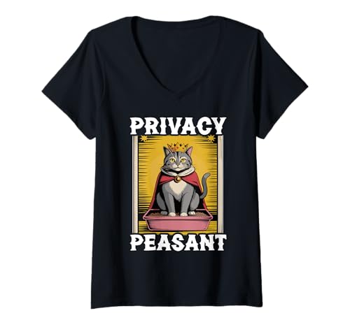 Damen Funny Cat Sichtschutz Bauer Katzentoilette Katze T-Shirt mit V-Ausschnitt von Cute Cat Lover Designs
