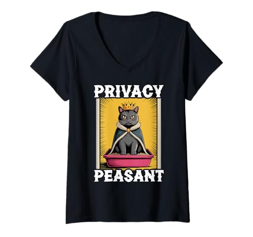 Damen Funny Cat Sichtschutz Bauer Katzentoilette Katze T-Shirt mit V-Ausschnitt von Cute Cat Lover Designs