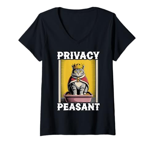 Damen Funny Cat Sichtschutz Bauer Katzentoilette Katze T-Shirt mit V-Ausschnitt von Cute Cat Lover Designs