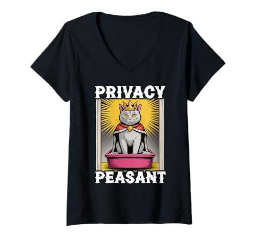 Damen Funny Cat Sichtschutz Bauer Katzentoilette Katze T-Shirt mit V-Ausschnitt von Cute Cat Lover Designs