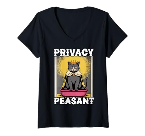 Damen Funny Cat Sichtschutz Bauer Katzentoilette Katze T-Shirt mit V-Ausschnitt von Cute Cat Lover Designs