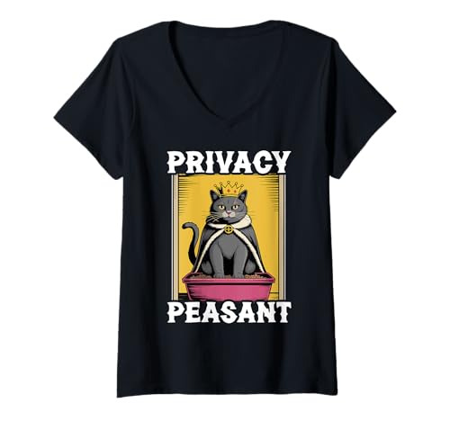 Damen Funny Cat Sichtschutz Bauer Katzentoilette Katze T-Shirt mit V-Ausschnitt von Cute Cat Lover Designs