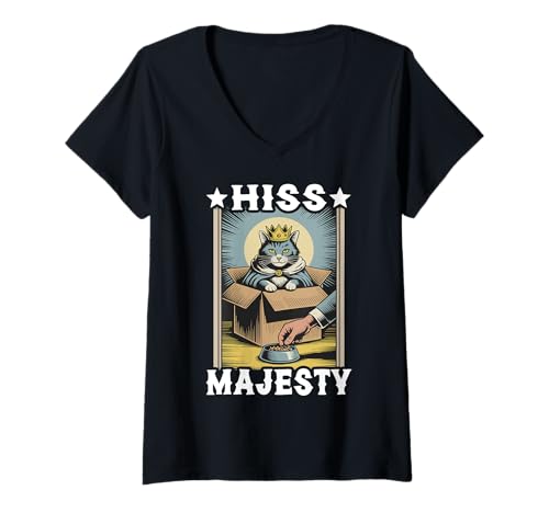 Damen Hiss Majesty Lustige Katze in Box Süße Katze T-Shirt mit V-Ausschnitt Damen Hiss Majesty Lustige Katze in Box Süße Katze T-Shirt mit V-Ausschnitt von Cute Cat Lover Designs