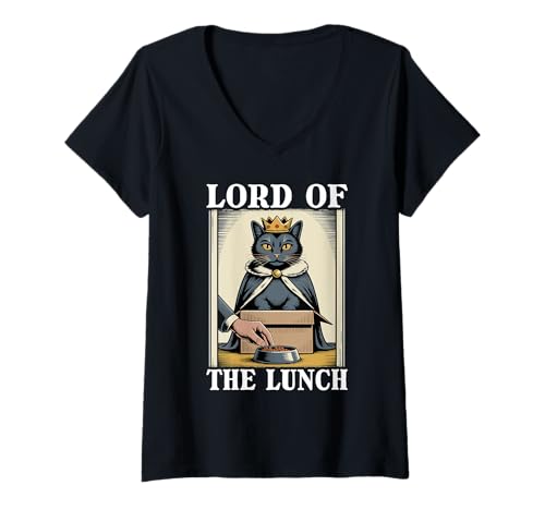Damen Lustige Katze in Box Herr des Mittagessens Katzenliebhaber Katze T-Shirt mit V-Ausschnitt von Cute Cat Lover Designs