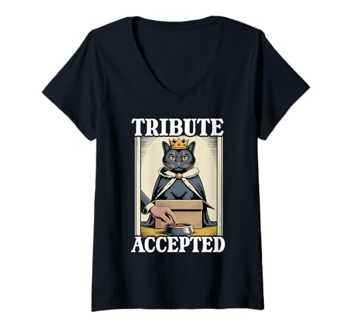 Damen Lustiger Katzen-in-Box-Hommage akzeptiert Katze für Katzenliebhaber T-Shirt mit V-Ausschnitt von Cute Cat Lover Designs