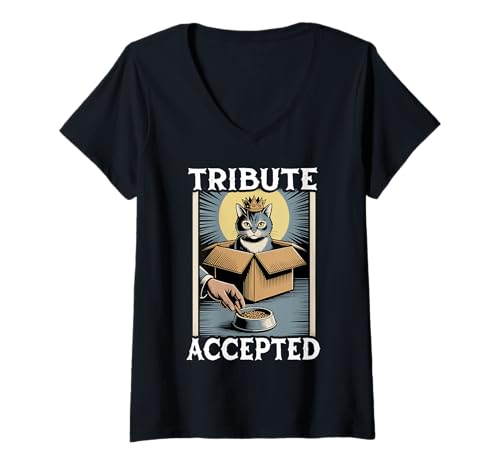 Damen Lustiger Katzen-in-Box-Hommage akzeptiert Katze für Katzenliebhaber T-Shirt mit V-Ausschnitt von Cute Cat Lover Designs