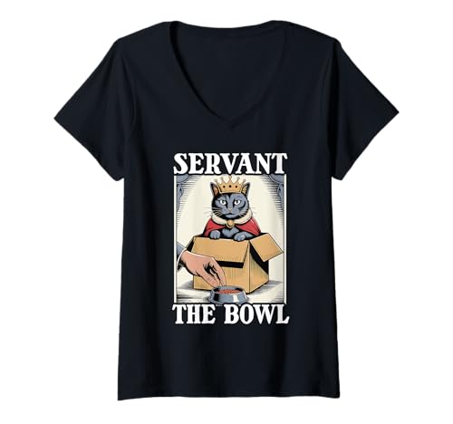 Damen Lustiges Katzen-in-Box-Servant The Bowl Cat Lover Cat T-Shirt mit V-Ausschnitt von Cute Cat Lover Designs