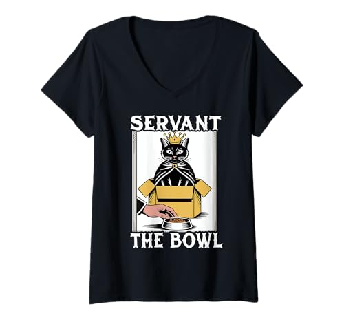 Damen Lustiges Katzen-in-Box-Servant The Bowl Cat Lover Cat T-Shirt mit V-Ausschnitt von Cute Cat Lover Designs