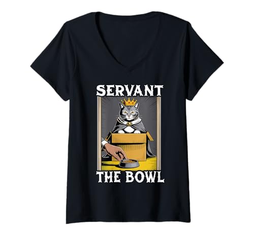 Damen Lustiges Katzen-in-Box-Servant The Bowl Cat Lover Cat T-Shirt mit V-Ausschnitt von Cute Cat Lover Designs