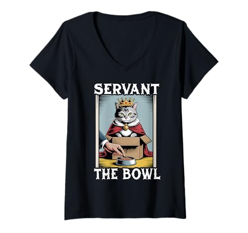 Damen Lustiges Katzen-in-Box-Servant The Bowl Cat Lover Cat T-Shirt mit V-Ausschnitt von Cute Cat Lover Designs