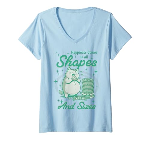 Damen Happiness Comes In All Shapes and Sizes Funny Meme Cat T-Shirt mit V-Ausschnitt Damen Happiness Comes In All Shapes and Sizes Funny Meme Cat T-Shirt mit V-Ausschnitt von Cute Cat Lover Tee