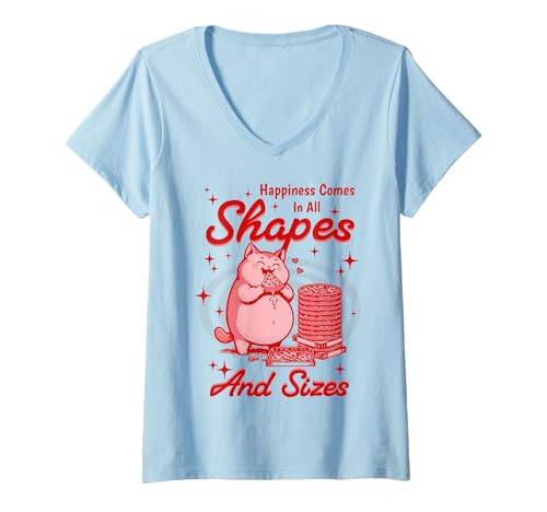 Damen Happiness Comes In All Shapes and Sizes Funny Meme Cat T-Shirt mit V-Ausschnitt Damen Happiness Comes In All Shapes and Sizes Funny Meme Cat T-Shirt mit V-Ausschnitt von Cute Cat Lover Tee