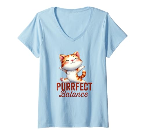 Damen Cat Yoga Purrfect Balance Happy Cartoon Kitten Perfektes Wortspiel T-Shirt mit V-Ausschnitt Damen Cat Yoga Purrfect Balance Happy Cartoon Kitten Perfektes Wortspiel T-Shirt mit V-Ausschnitt von Cute Cat Lover Yoga Stretch Splits Exercise Design