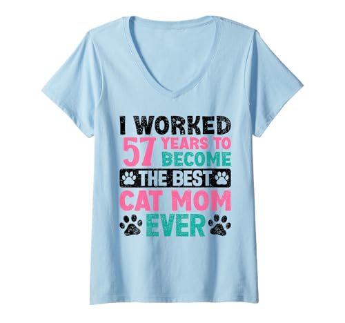Damen Ich Habe 57 Jahre gearbeitet, um die Beste Katzenmutter zu Sein! 57 Jahre alt T-Shirt mit V-Ausschnitt Damen Ich Habe 57 Jahre gearbeitet, um die Beste Katzenmutter zu Sein! 57 Jahre alt T-Shirt mit V-Ausschnitt von Cute Cat Mom Birthday Design