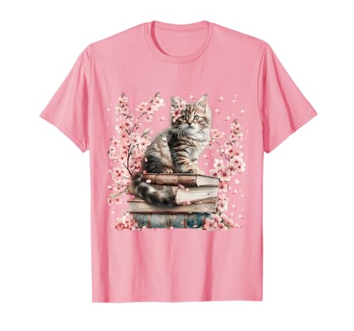 Pink Cherry Blossom Flowers for Women Spring Books and Cat T-Shirt Pink Cherry Blossom Flowers for Women Spring Books and Cat T-Shirt von Cute Cat Mom Reading Themed Gifts For Cat Lovers