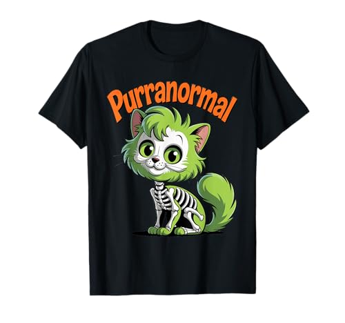 Niedliches Katzenskelett, lustig, Halloween, purranormal, Damen, Herren T-Shirt von Cute Cat Skeleton Funny Halloween Purranormal