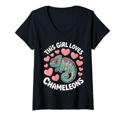 Damen This Girl Loves Chamäleons T-Shirt mit V-Ausschnitt Damen This Girl Loves Chamäleons T-Shirt mit V-Ausschnitt von Cute Chameleon Funny Chameleons Design