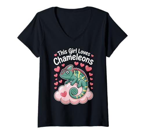 Damen This Girl Loves Chamäleons T-Shirt mit V-Ausschnitt Damen This Girl Loves Chamäleons T-Shirt mit V-Ausschnitt von Cute Chameleon Funny Chameleons Designs