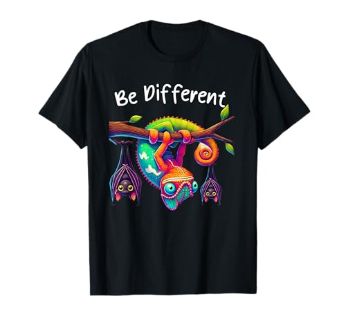 Be Different Chamäleon zum Aufhängen am Baum mit Fledermäusen für Männer und Frauen T-Shirt Be Different Chamäleon zum Aufhängen am Baum mit Fledermäusen für Männer und Frauen T-Shirt von Cute Chameleon Hanging With Bats Be Different