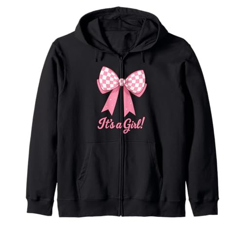 Gender Reveal It's a Girl Rosa Schleife Baby Ankündigung Kunst Kapuzenjacke Gender Reveal It's a Girl Rosa Schleife Baby Ankündigung Kunst Kapuzenjacke von Cute Checkered Baby Bow Designs ideas Collective