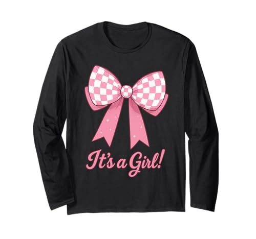 Gender Reveal It's a Girl Rosa Schleife Baby Ankündigung Kunst Langarmshirt Gender Reveal It's a Girl Rosa Schleife Baby Ankündigung Kunst Langarmshirt von Cute Checkered Baby Bow Designs ideas Collective