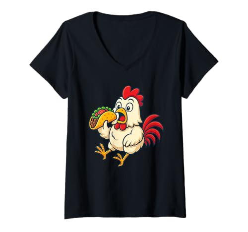 Damen Chicken Eating Taco T-Shirt mit V-Ausschnitt Damen Chicken Eating Taco T-Shirt mit V-Ausschnitt von Cute Chicken Eating Taco Apparel