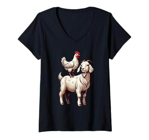 Damen Cute Chicken Goat T-Shirt mit V-Ausschnitt Damen Cute Chicken Goat T-Shirt mit V-Ausschnitt von Cute Chicken Goat Apparel
