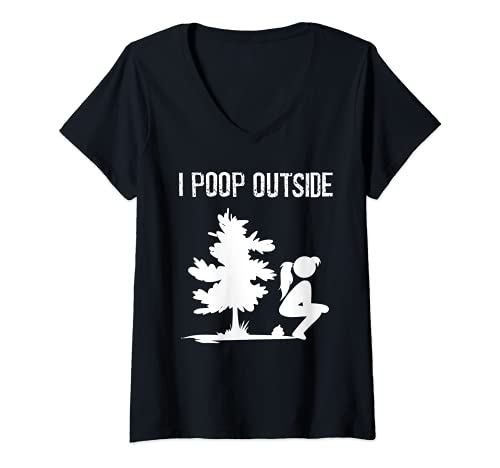 Damen Cool I Poop Outside Lustiges Outdoor Pooping Lady Camping Geschenk T-Shirt mit V-Ausschnitt Damen Cool I Poop Outside Lustiges Outdoor Pooping Lady Camping Geschenk T-Shirt mit V-Ausschnitt von Cute Children Adult Backpacking Hike Women Humor