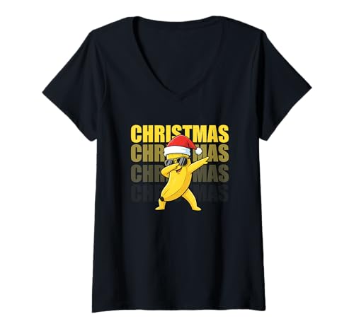 Damen Christmas Banana Sonnenbrille Weihnachtsmütze T-Shirt mit V-Ausschnitt Damen Christmas Banana Sonnenbrille Weihnachtsmütze T-Shirt mit V-Ausschnitt von Cute Christmas Banana with red chrsitmas hat