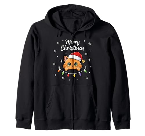 Frohe Weihnachten Lichter Rot Weihnachtsmannmütze Xmas Familie Männer Frauen Kapuzenjacke von Cute Christmas Shirts Kids Women Men